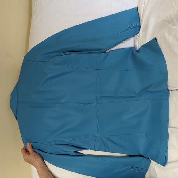 Styleworks by Newport News turquoise leather jacket size 8 - Picture 5 of 5